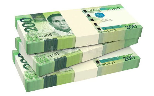 Hình ảnh tiền giấy Philippines được xếp cao thành tầng.
