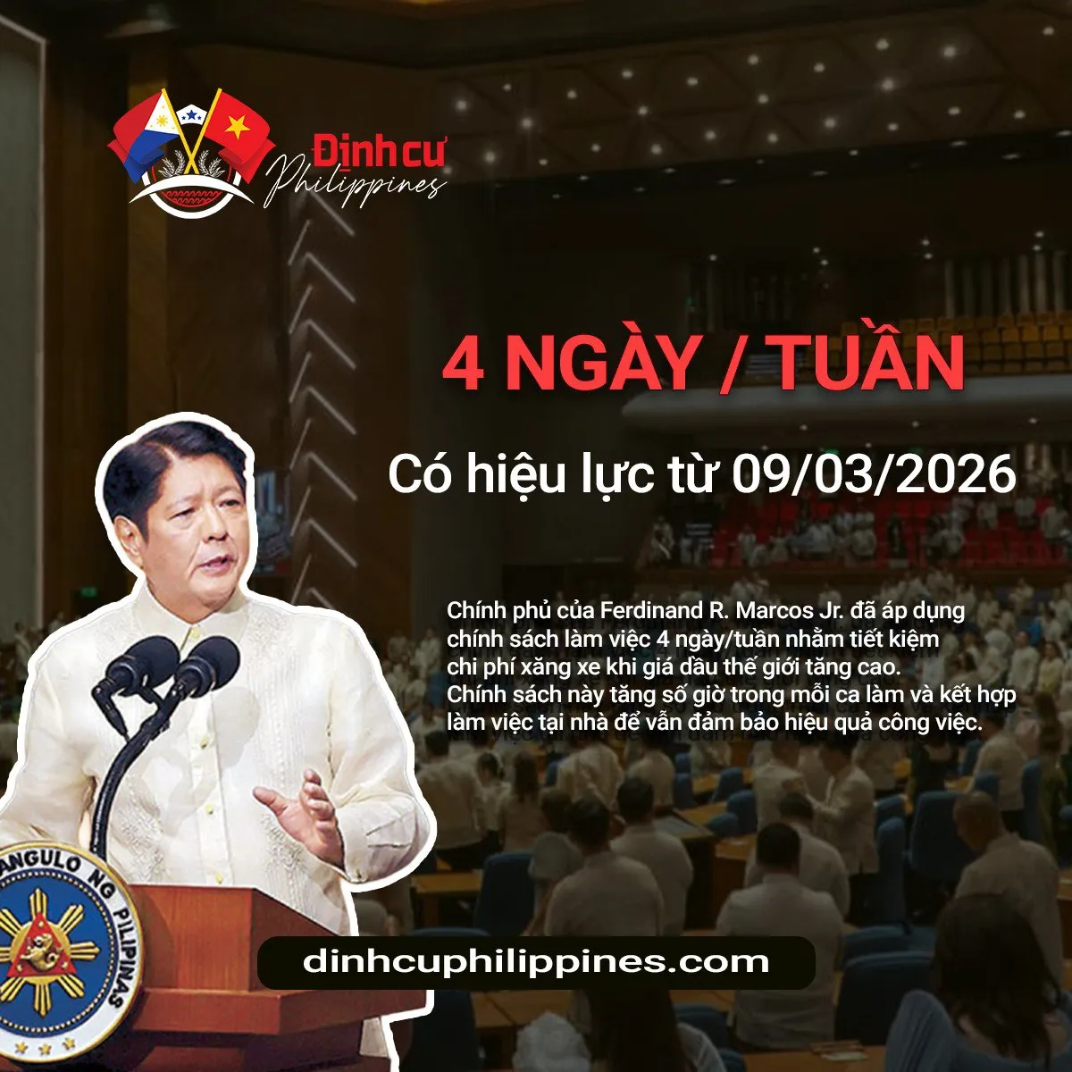 Đối phó với giá nhiên liệu tăng cao Philippines điều chỉnh số ngày làm việc trong tuần chỉ còn 4 ngày